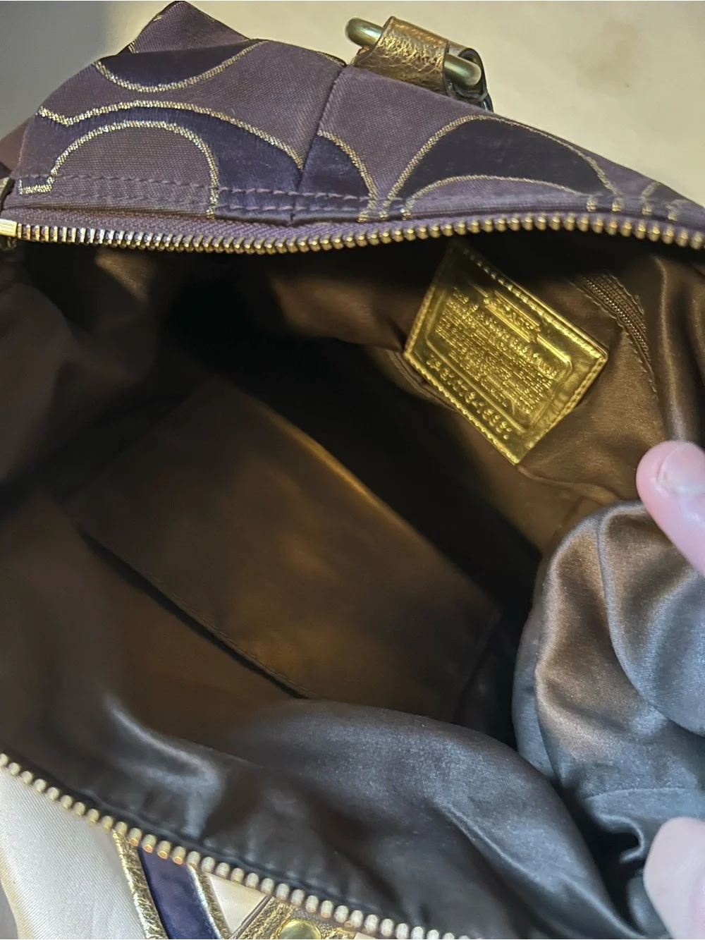 Coach Poppy Purple and Gold Metallic Signature Satchel - Picture 5 of 7